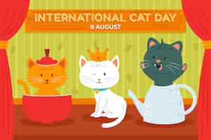 Free vector flat international cat day background with cats in teapot