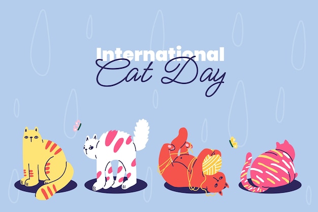 Fondo piatto giorno internazionale del gatto con i gatti
