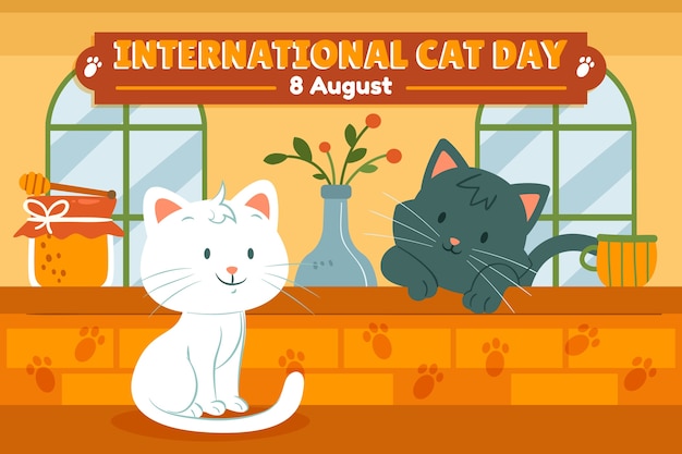 Flat international cat day background with cats