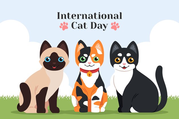 Flat international cat day background with cats