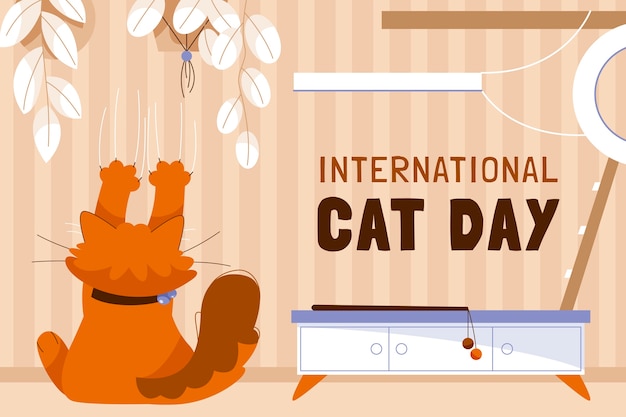 Плоский международный день кошек фон