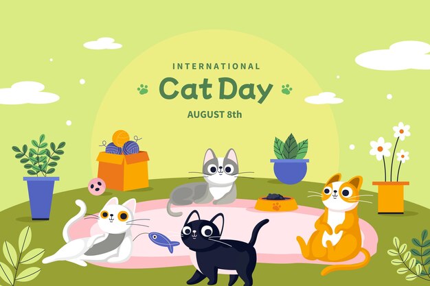 Flat international cat day background