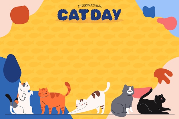 Бесплатное векторное изображение Плоский международный день кошек фон
