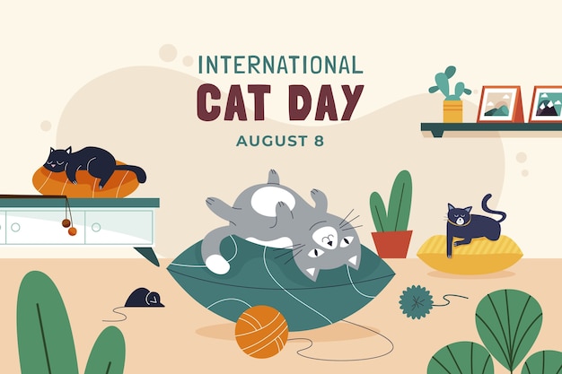 フラットな国際猫の日の背景