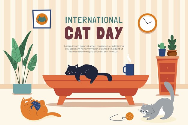 フラットな国際猫の日の背景