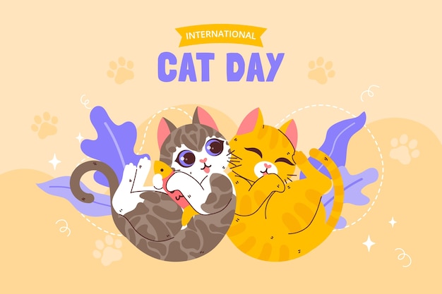 Vettore gratuito sfondo piatto giorno internazionale del gatto