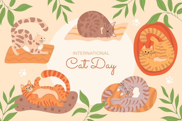 Sfondo piatto giorno internazionale del gatto