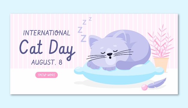 Free vector flat international cat day horizontal banner template with cat sleeping