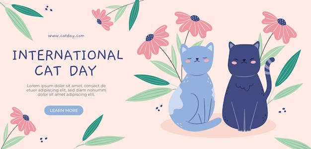 猫と花とフラット国際猫の日水平バナーテンプレート