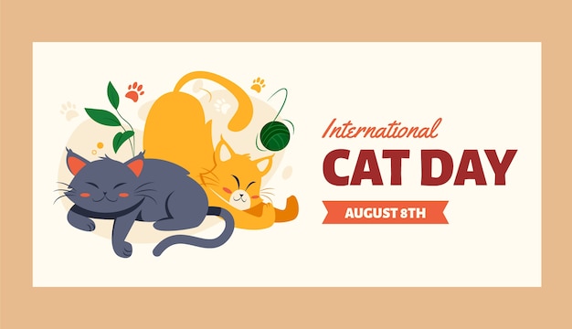 고양이와 평면 국제 고양이의 날 가로 배너 템플릿