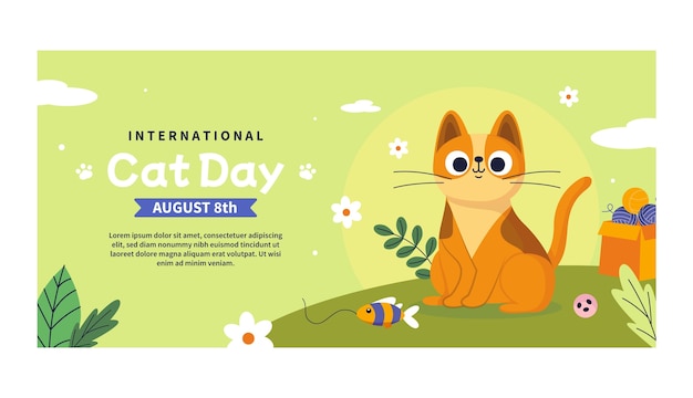 Flat international cat day horizontal banner template