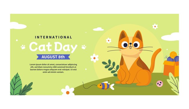 Flat international cat day horizontal banner template