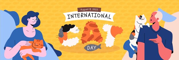 Flat international cat day horizontal banner template