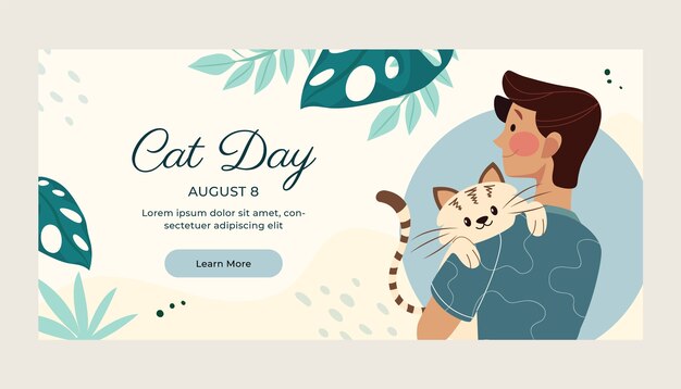 Flat international cat day horizontal banner template