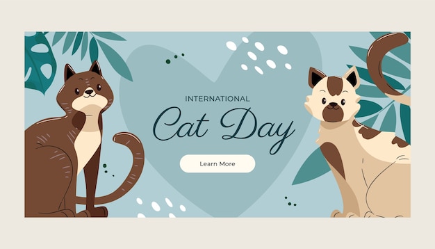 Flat international cat day horizontal banner template