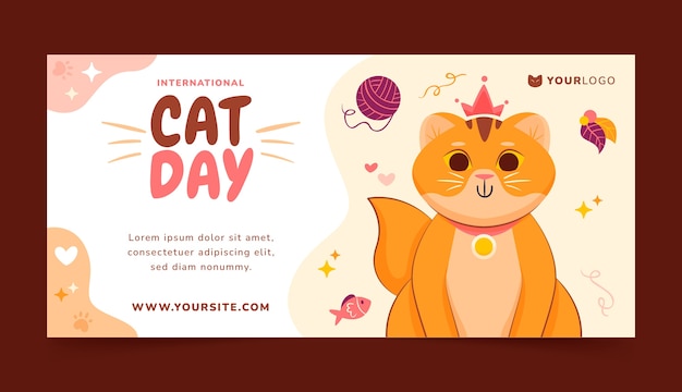 Free vector flat international cat day horizontal banner template