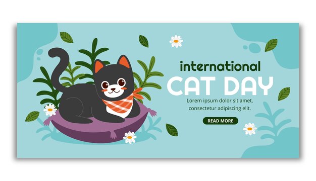 Flat international cat day horizontal banner template