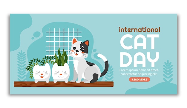 Free vector flat international cat day horizontal banner template