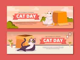 Free vector flat international cat day horizontal banner template