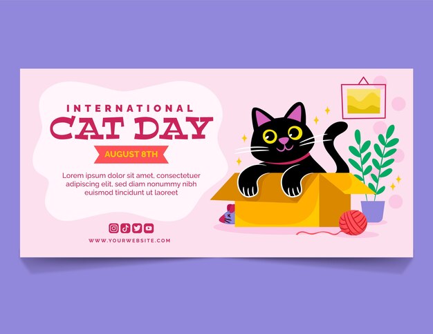 Flat international cat day horizontal banner template