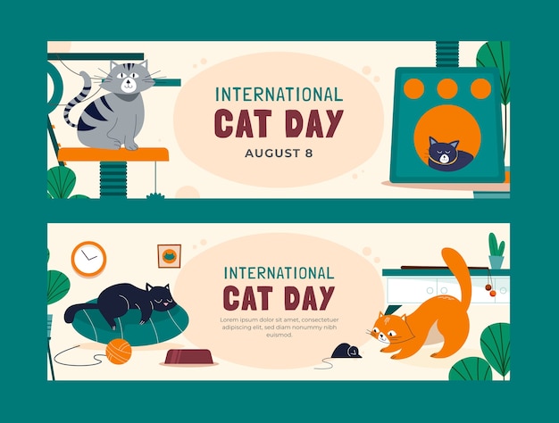 フラット国際猫の日水平バナーセット