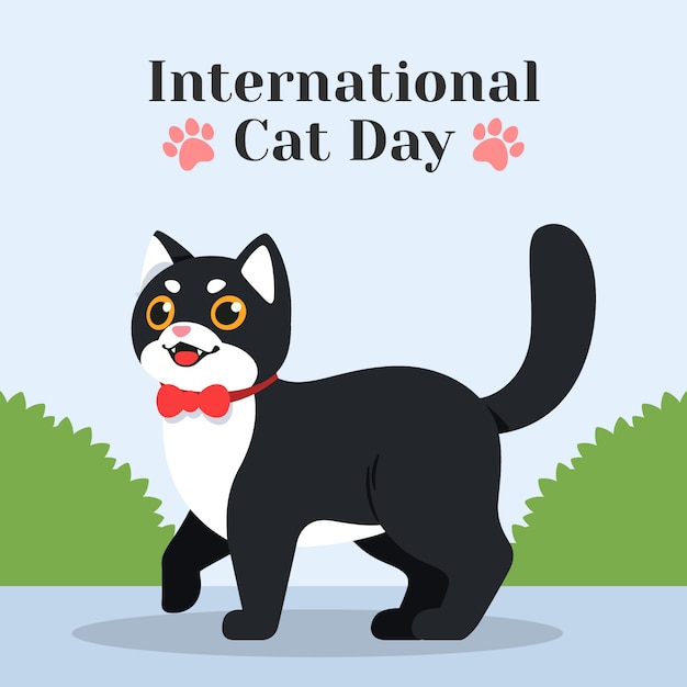 나비 넥타이에 고양이와 평면 국제 고양이의 날 그림