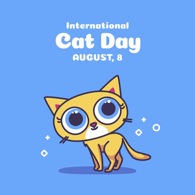 Flat international cat day illustration with cat