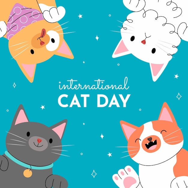 Flat international cat day illustration with cats