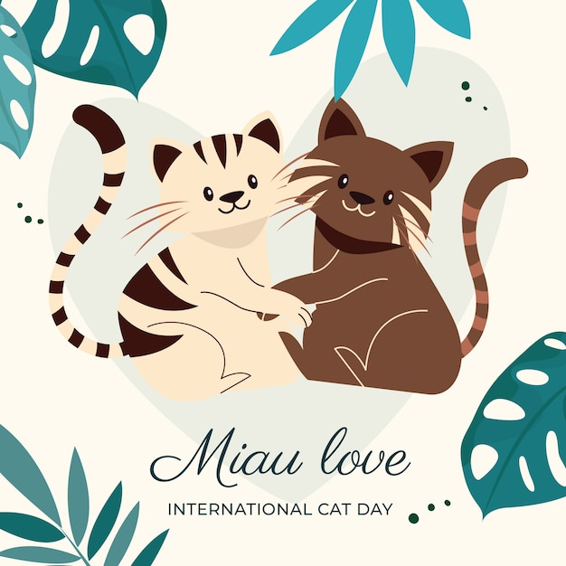 Flat international cat day illustration