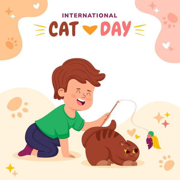 Flat international cat day illustration
