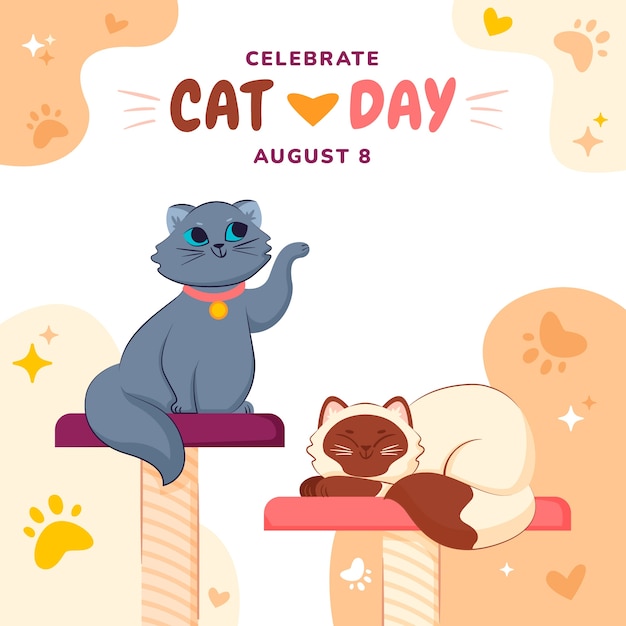 Free vector flat international cat day illustration