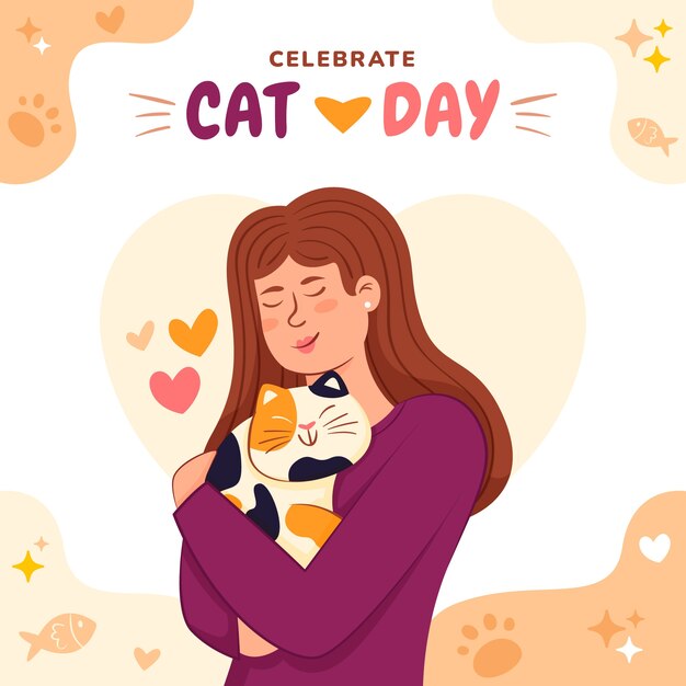 Flat international cat day illustration