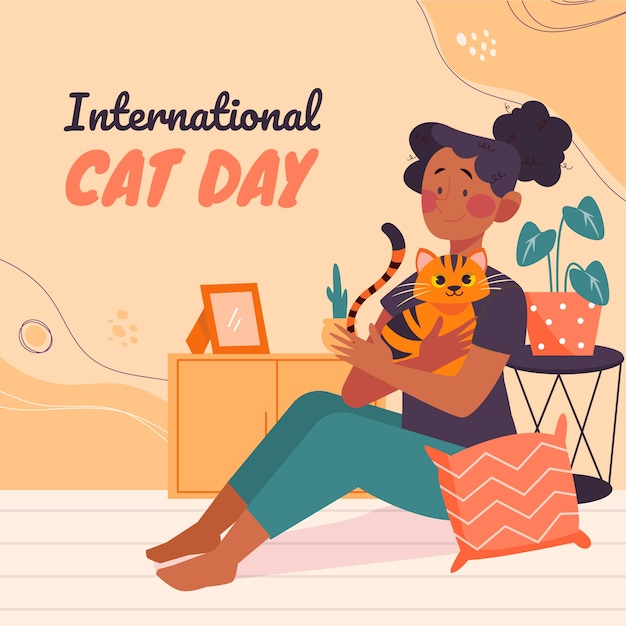 Flat international cat day illustration