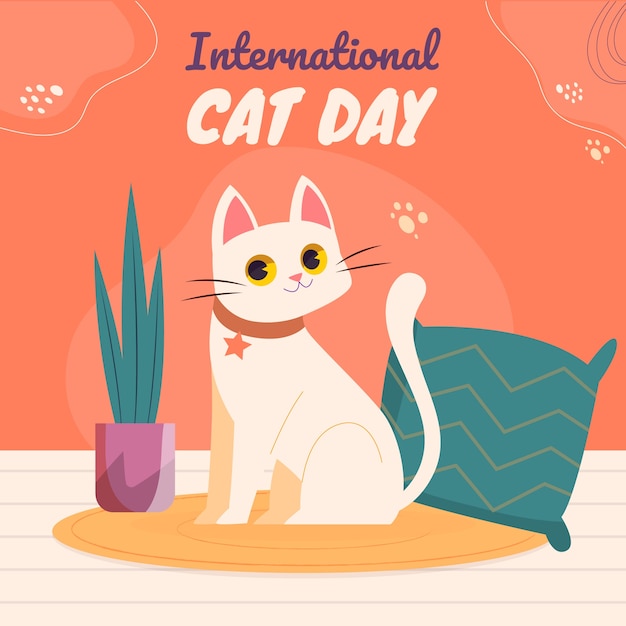 Vettore gratuito illustrazione della giornata internazionale del gatto piatto