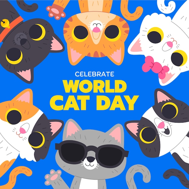Flat international cat day illustration