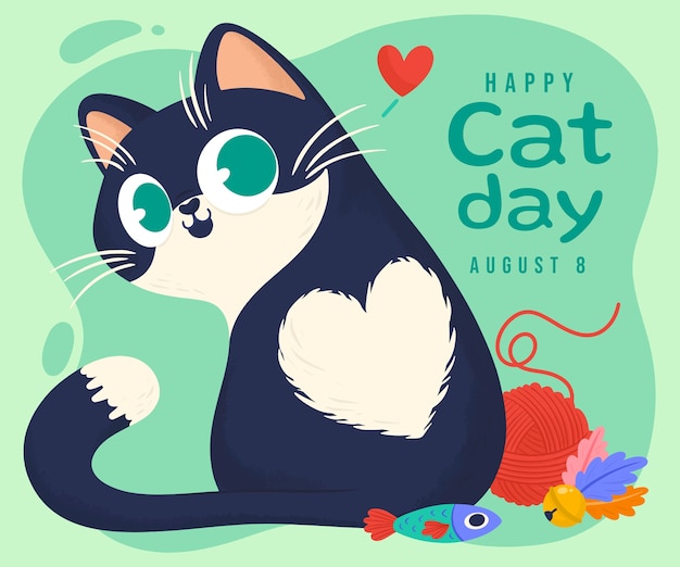 flat international cat day illustration