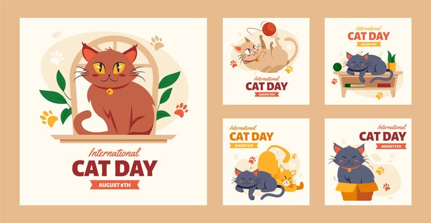 Плоский международный день кошек в instagram