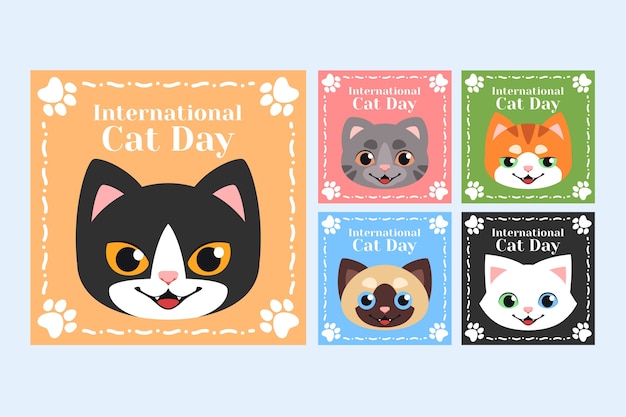 Free vector flat international cat day instagram post