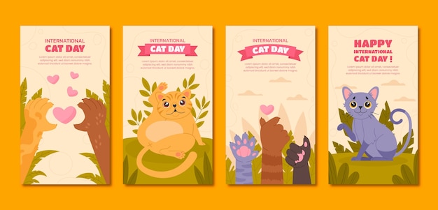 Flat international cat day instagram stories collection