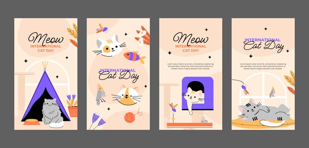 flat international cat day instagram stories collection