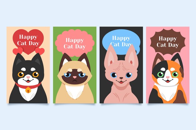 Flat international cat day instagram stories collection