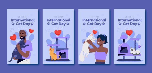 Flat international cat day instagram stories collection