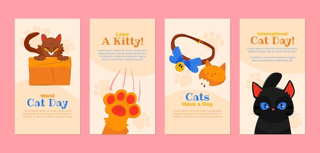 Flat international cat day instagram stories collection