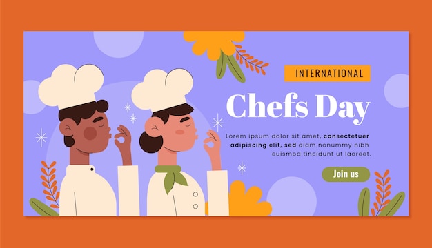 Flat international chefs day horizontal banner template