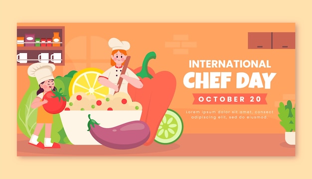 Flat international chefs day horizontal banner template