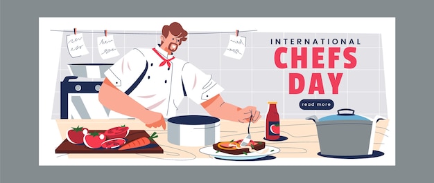 Modello di banner orizzontale piatto giornata internazionale degli chef