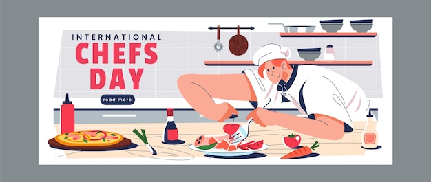 Бесплатное векторное изображение Плоский международный день поваров горизонтальный шаблон баннера