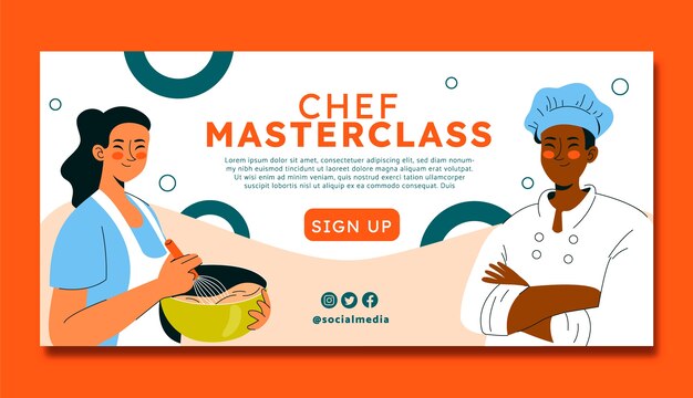 Flat international chefs day horizontal banner template