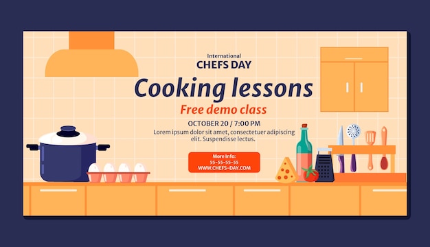 Vettore gratuito modello di banner orizzontale piatto giornata internazionale degli chef