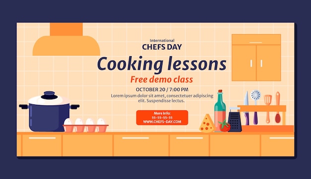 Flat international chefs day horizontal banner template